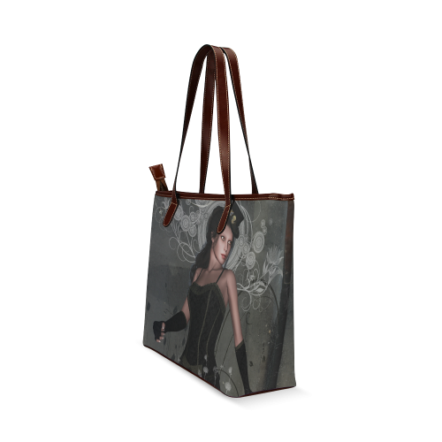 The dark lady with flowers, victorian Shoulder Tote Bag (Model 1646)