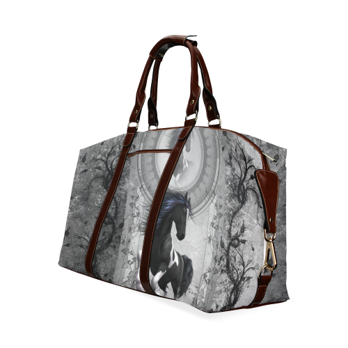 Awesome horse in black and white with flowers Classic Travel Bag (Model 1643)