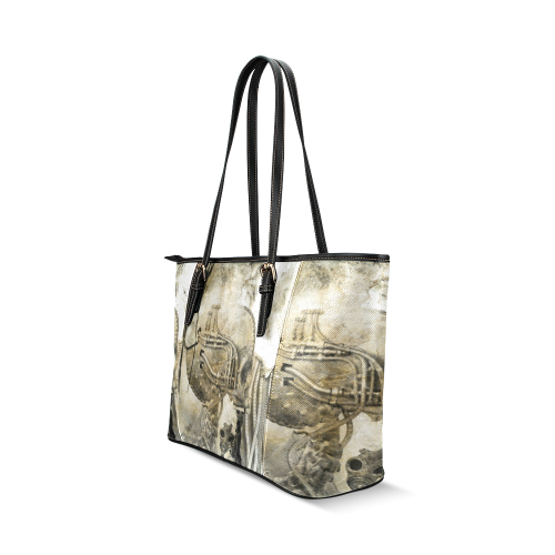 Awesome technical skull, vintage design Leather Tote Bag/Small (Model 1640)