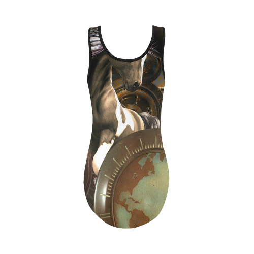 Steampunk, awesome horse with clocks and gears Vest One Piece Swimsuit (Model S04)