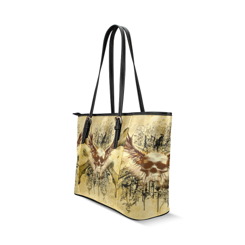 Amazing skull, wings and grunge Leather Tote Bag/Small (Model 1640)