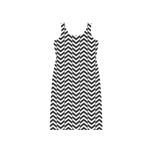 Black and White Offset Zigzag Phaedra Sleeveless Open Fork Long Dress (Model D08)