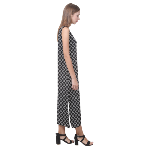 Black and White Lattice Phaedra Sleeveless Open Fork Long Dress (Model D08)