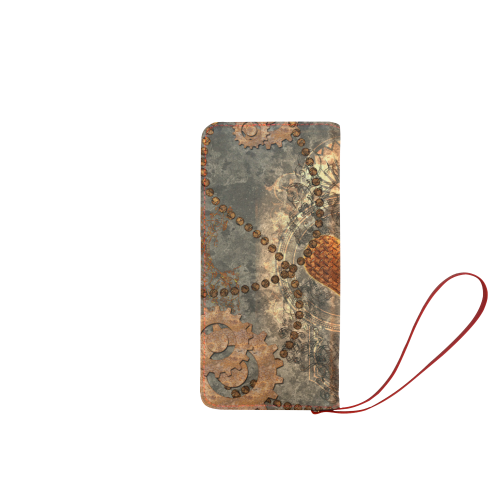 Steampuink, rusty heart with clocks and gears Women's Clutch Wallet (Model 1637)