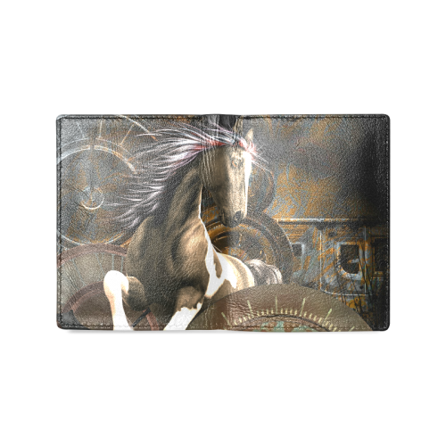 Steampunk, awesome horse with clocks and gears Men's Leather Wallet (Model 1612)