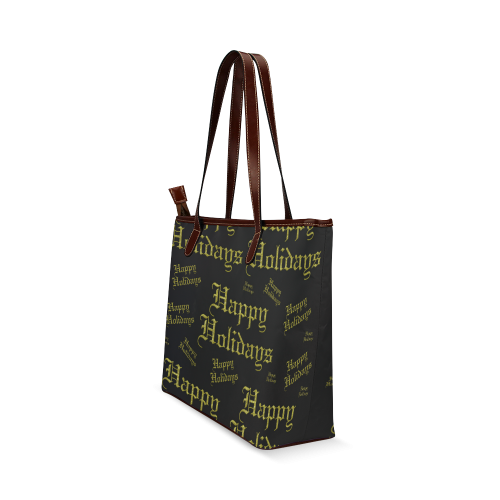 golden happy holiday text Shoulder Tote Bag (Model 1646)