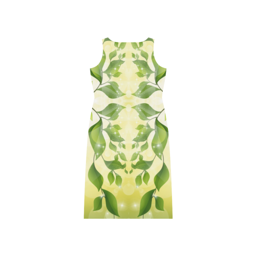 MAGIC LEAVES Kaleidoscope green yellow Phaedra Sleeveless Open Fork Long Dress (Model D08)