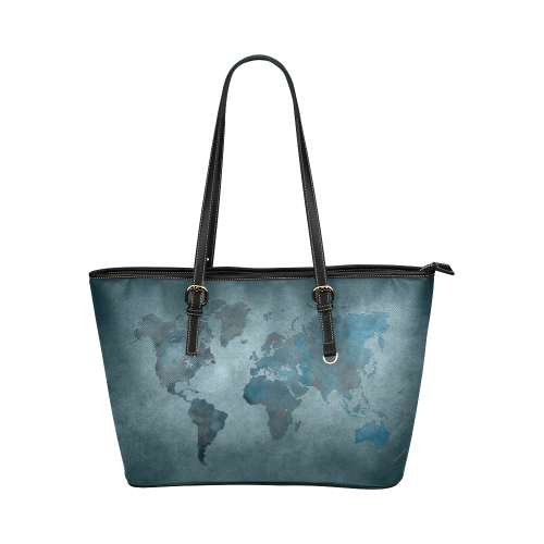 world map 35 Leather Tote Bag/Large (Model 1651)