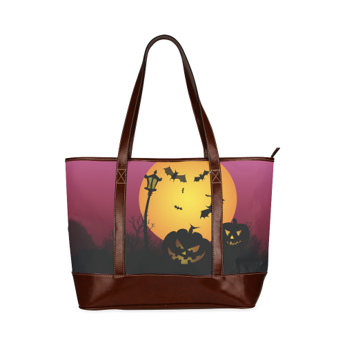 Spooky Halloween pumpkins and bats in pink Tote Handbag (Model 1642)