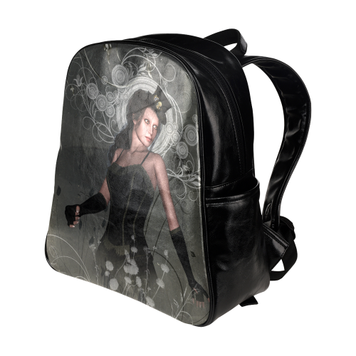 The dark lady with flowers, victorian Multi-Pockets Backpack (Model 1636)