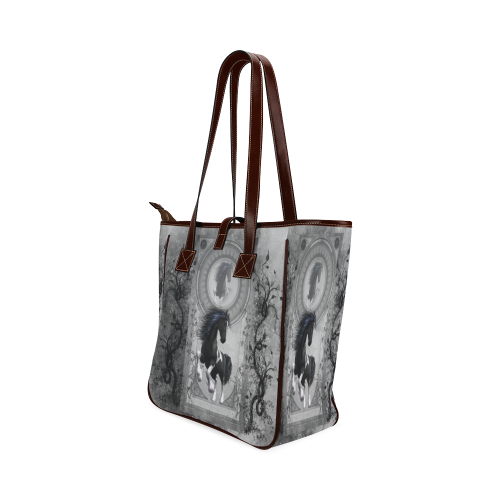 Awesome horse in black and white with flowers Classic Tote Bag (Model 1644)