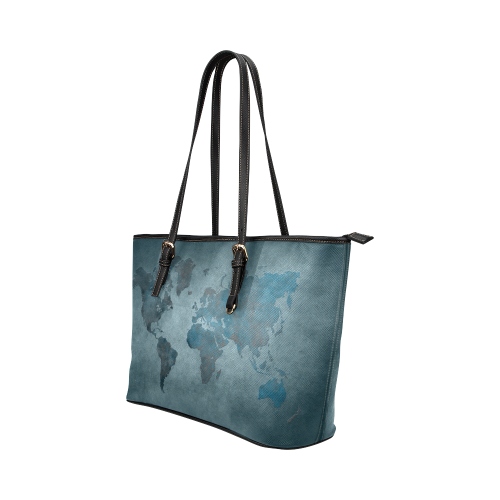 world map 35 Leather Tote Bag/Large (Model 1651)