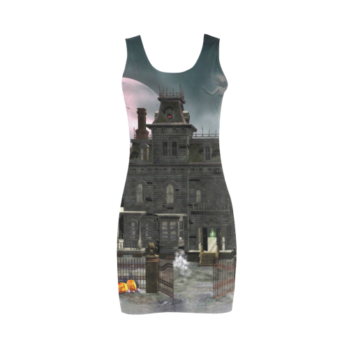 A creepy darkness halloween haunted house Medea Vest Dress (Model D06)