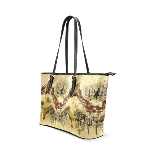 Amazing skull, wings and grunge Leather Tote Bag/Small (Model 1640)