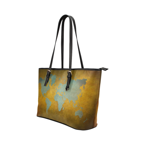 world map 34 Leather Tote Bag/Large (Model 1651)