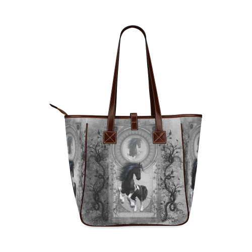 Awesome horse in black and white with flowers Classic Tote Bag (Model 1644)