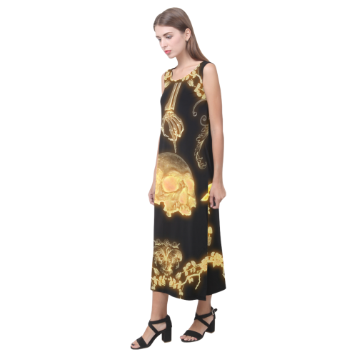 Awesome yellow skull Phaedra Sleeveless Open Fork Long Dress (Model D08)