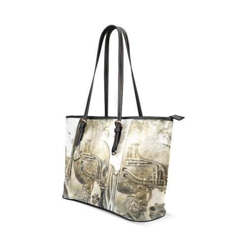 Awesome technical skull, vintage design Leather Tote Bag/Small (Model 1640)