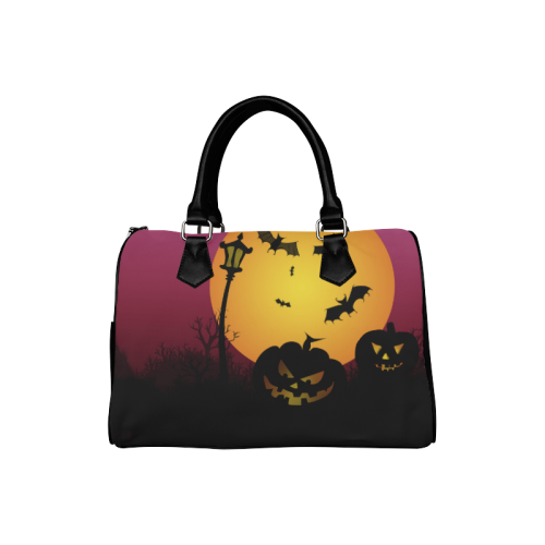 Spooky Halloween pumpkins and bats in pink Boston Handbag (Model 1621)