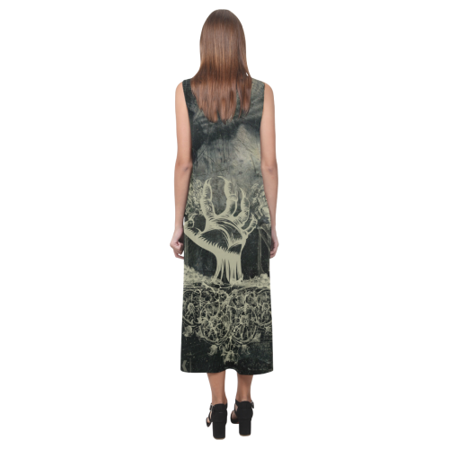 The dark side, skulls Phaedra Sleeveless Open Fork Long Dress (Model D08)