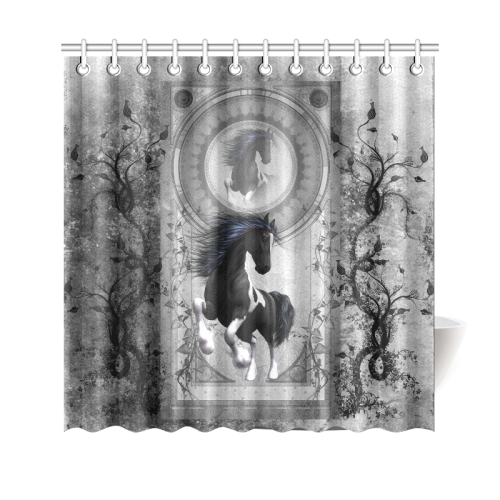 Awesome horse in black and white with flowers Shower Curtain 69"x70"