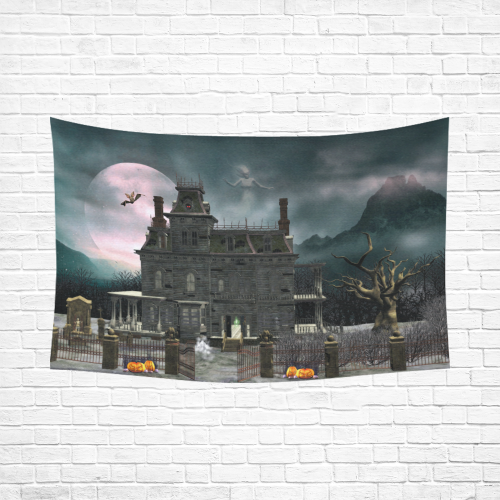 A creepy darkness halloween haunted house Cotton Linen Wall Tapestry 90"x 60"