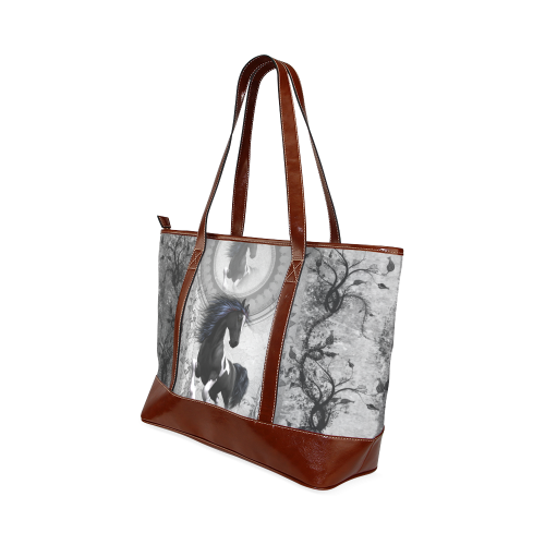 Awesome horse in black and white with flowers Tote Handbag (Model 1642)