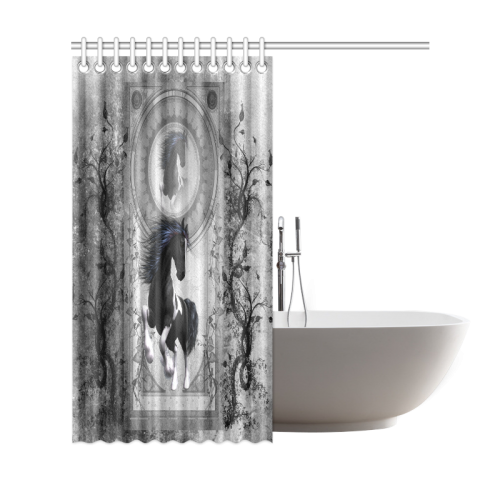 Awesome horse in black and white with flowers Shower Curtain 69"x72"