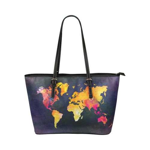 world map 31 Leather Tote Bag/Large (Model 1651)