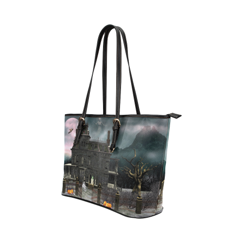 A creepy darkness halloween haunted house Leather Tote Bag/Large (Model 1651)