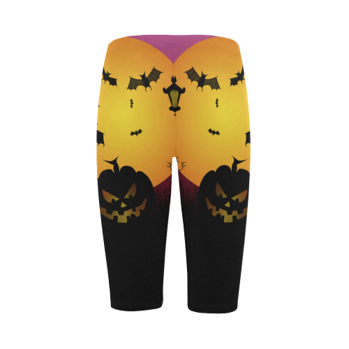 Spooky Halloween pumpkins and bats in pink Hestia Cropped Leggings (Model L03)