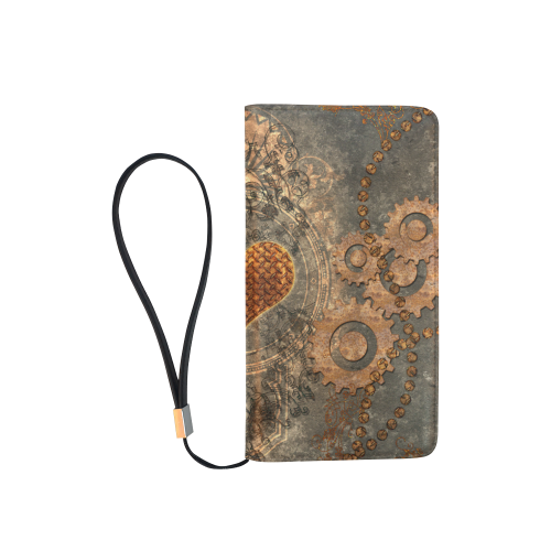 Steampuink, rusty heart with clocks and gears Men's Clutch Purse （Model 1638）