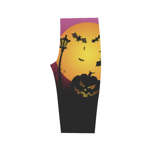 Spooky Halloween pumpkins and bats in pink Hestia Cropped Leggings (Model L03)