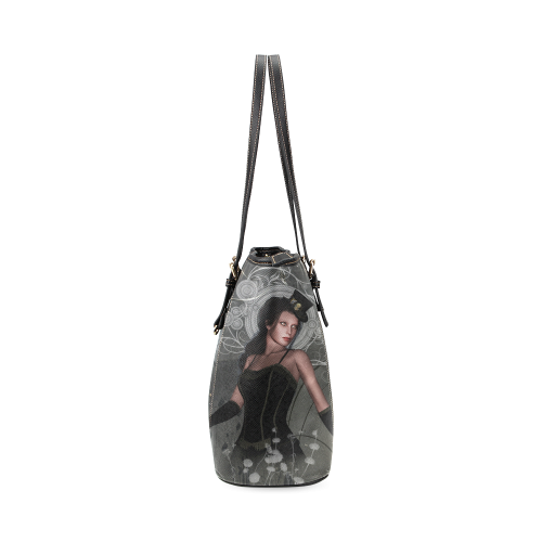 The dark lady with flowers, victorian Leather Tote Bag/Small (Model 1640)