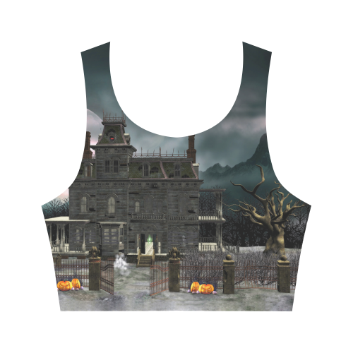 A creepy darkness halloween haunted house Women's Crop Top (Model T42)