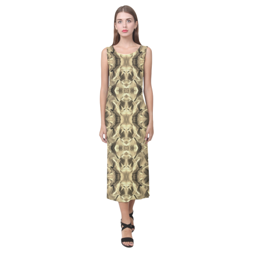 Gold Fabric Pattern Design Phaedra Sleeveless Open Fork Long Dress (Model D08)