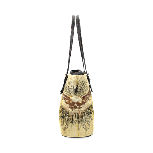 Amazing skull, wings and grunge Leather Tote Bag/Small (Model 1640)