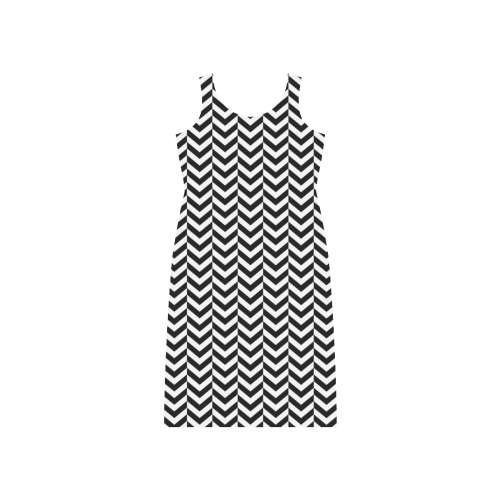 Black and White Offset Chevron Phaedra Sleeveless Open Fork Long Dress (Model D08)