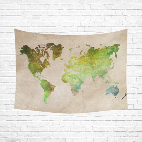 world map 32 Cotton Linen Wall Tapestry 80"x 60"