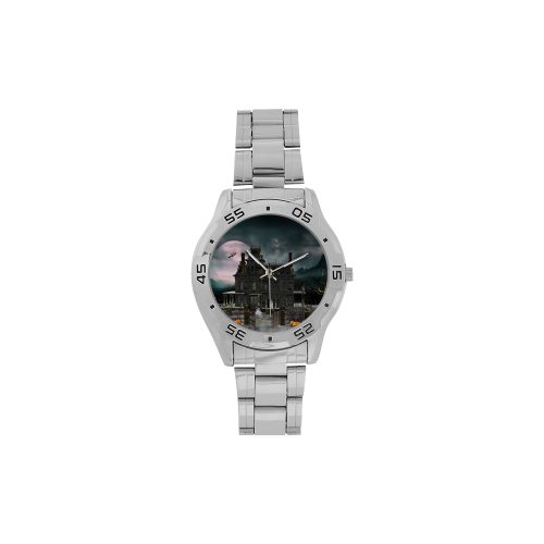 A creepy darkness halloween haunted house Men's Stainless Steel Analog Watch(Model 108)