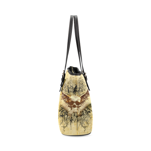 Amazing skull, wings and grunge Leather Tote Bag/Small (Model 1640)