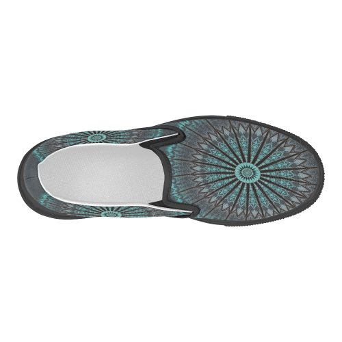 Turquoise Shimmering Dark Mandala Women's Slip-on Canvas Shoes (Model 019)