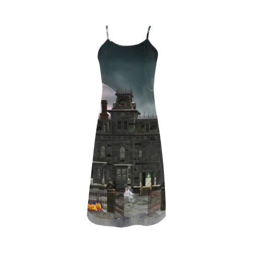 A creepy darkness halloween haunted house Alcestis Slip Dress (Model D05)