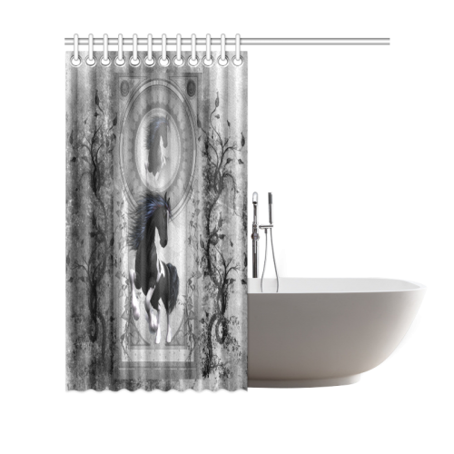 Awesome horse in black and white with flowers Shower Curtain 69"x70"