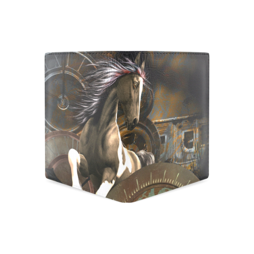 Steampunk, awesome horse with clocks and gears Men's Leather Wallet (Model 1612)