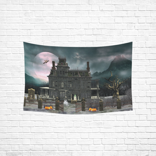 A creepy darkness halloween haunted house Cotton Linen Wall Tapestry 60"x 40"