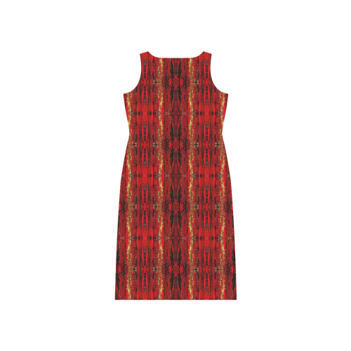 Red Gold, Old Oriental Pattern Phaedra Sleeveless Open Fork Long Dress (Model D08)