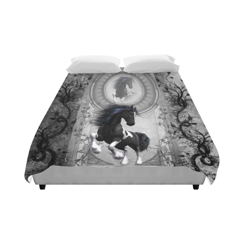 Awesome horse in black and white with flowers Duvet Cover 86"x70" ( All-over-print)