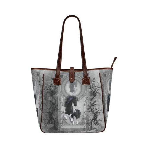 Awesome horse in black and white with flowers Classic Tote Bag (Model 1644)