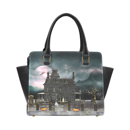 A creepy darkness halloween haunted house Rivet Shoulder Handbag (Model 1645)